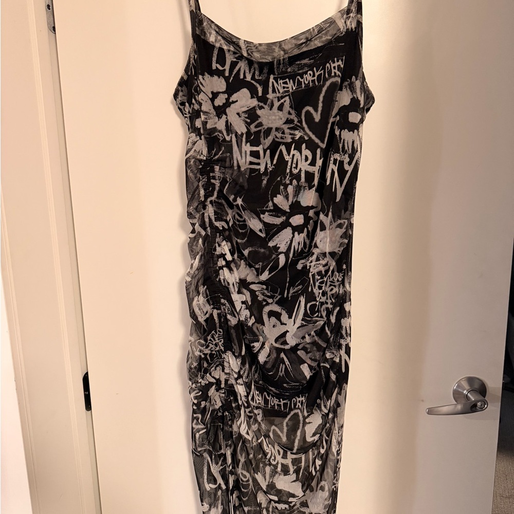 DKNY Black and White Graffiti Midi Dress